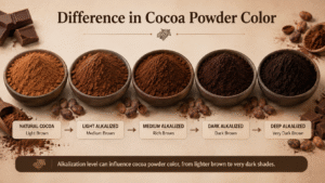 Diffrence in Cocoa Color-Light Brown → Medium Brown → Dark Brown → Very Dark